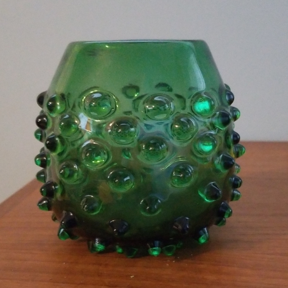 Vintage Green Hobnail Nubby Glass candleholder